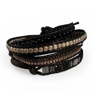 Unbranded Beaded MultiStrand Wrap Bracelet Womens OS Black Silver Excellent Boho